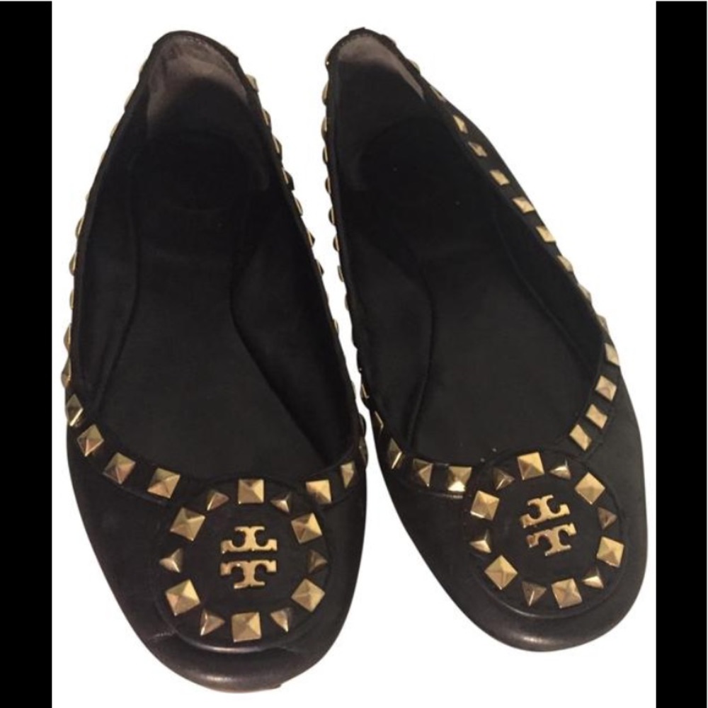 Tory Burch Black Dale Studded Ballerina Flats Sz6